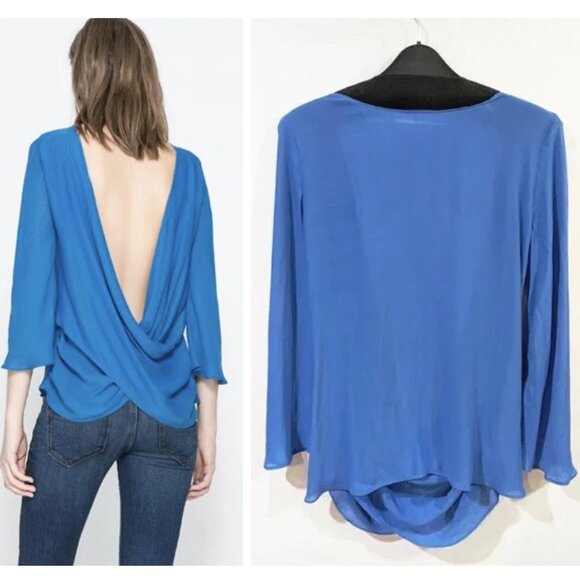 Zara | Open Back Blouse in Blue - Picture 1 of 7